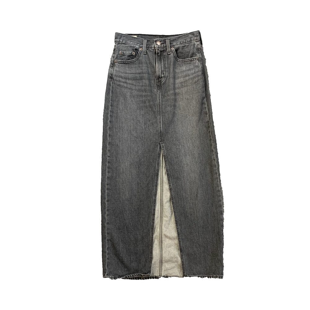 Levis Skirt Womens 24 Gray Ankle Column Denim Slit Front Pockets Zip Fly Stretch